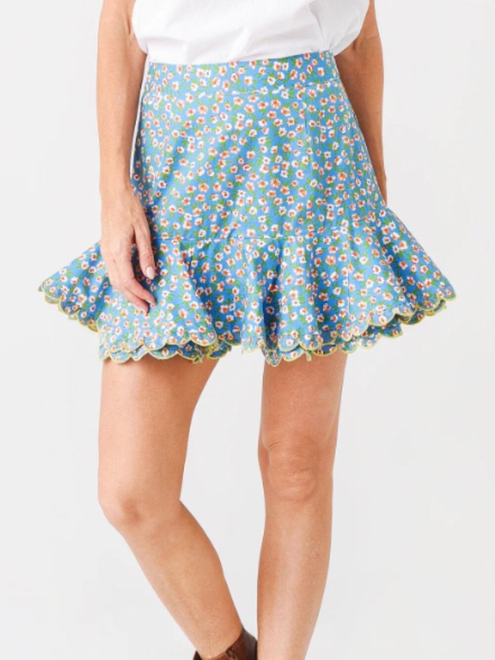 Celia B Banyan Floral Ruffle Scalloped Mini Skirt XL NWOT